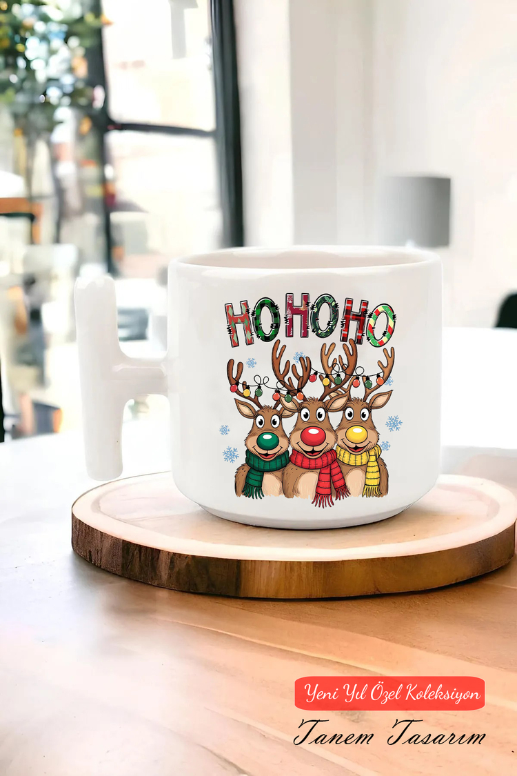 Yeni Yıl Yılbaşı Noel Tasarımlı T Kulp Seramik Kupa