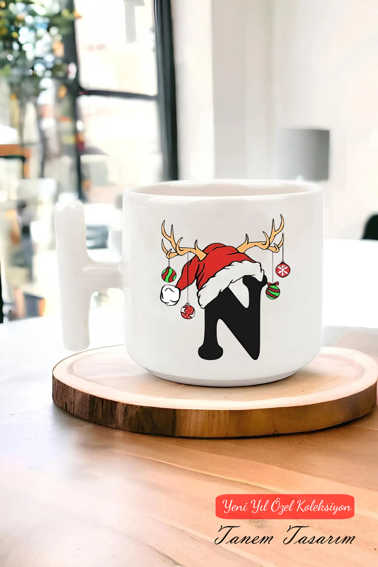 Yeni Yıl Yılbaşı Noel Tasarımlı T Kulp Seramik Kupa
