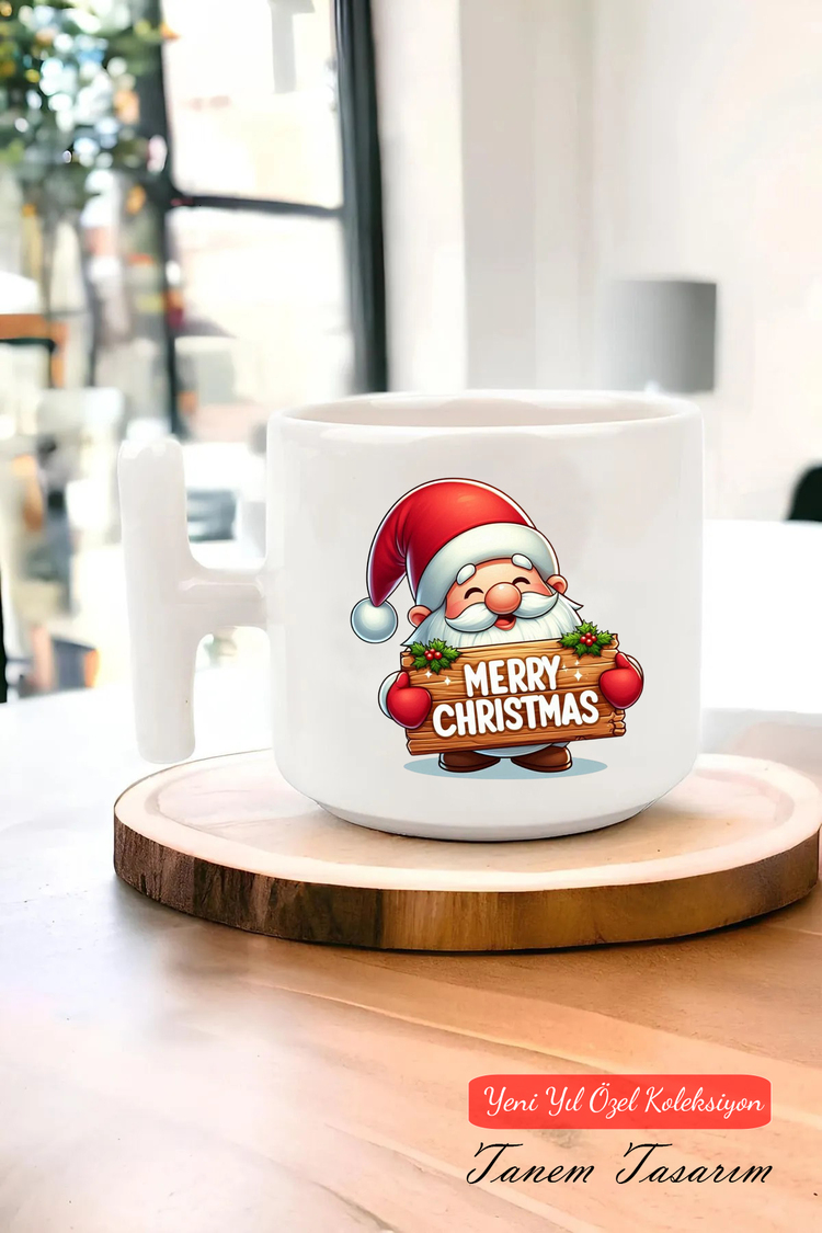 Yeni Yıl Yılbaşı Noel Tasarımlı T Kulp Seramik Kupa