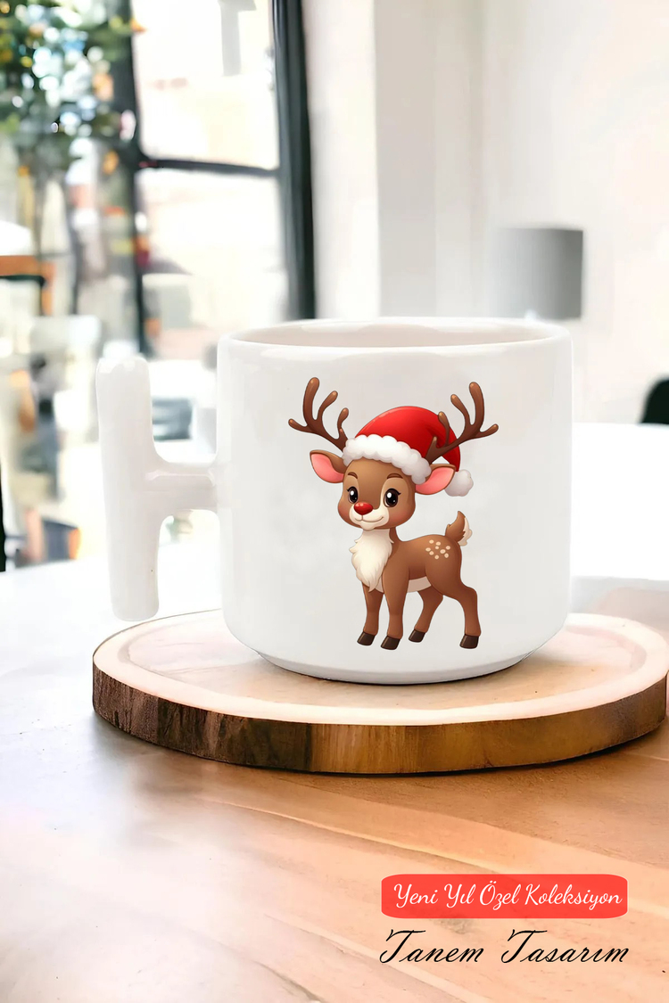 Yeni Yıl Yılbaşı Noel Tasarımlı T Kulp Seramik Kupa