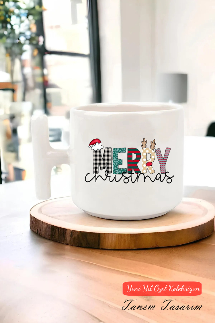 Yeni Yıl Yılbaşı Noel Tasarımlı T Kulp Seramik Kupa