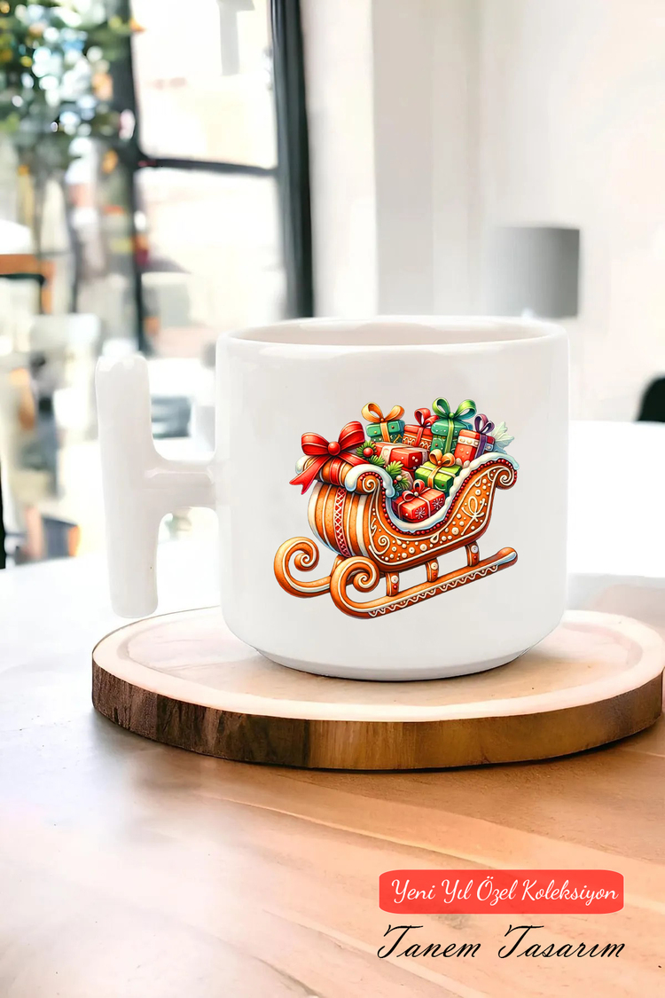 Yeni Yıl Yılbaşı Noel Tasarımlı T Kulp Seramik Kupa
