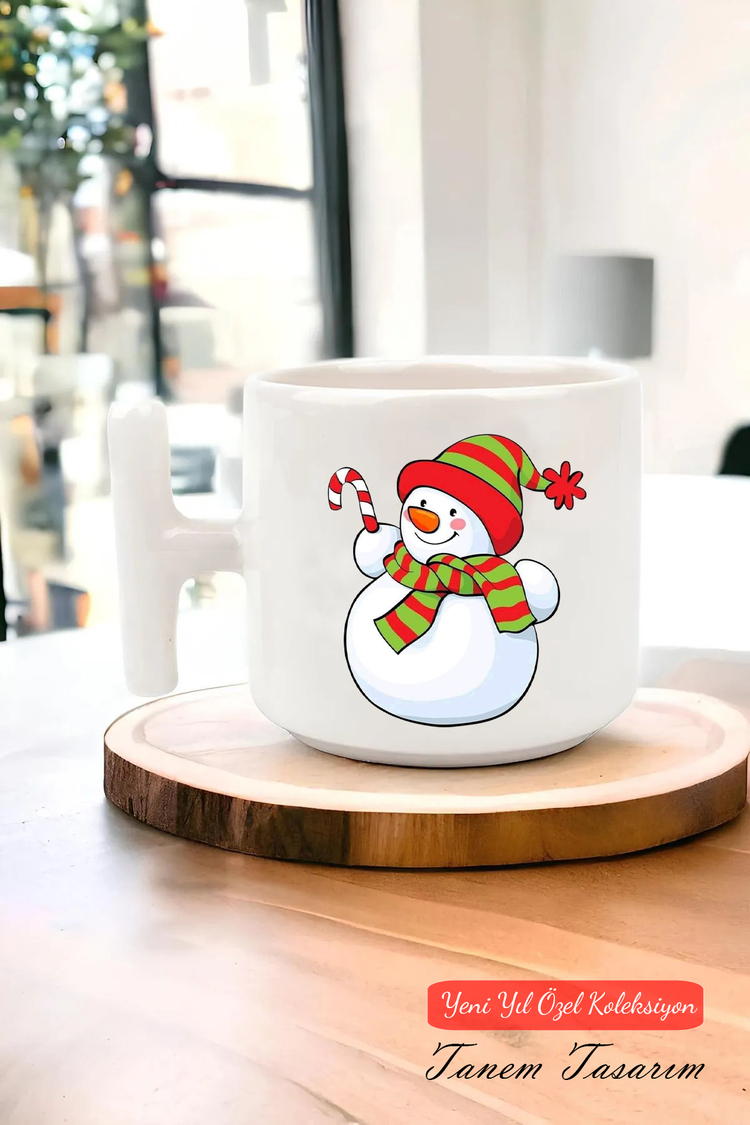 Yeni Yıl Yılbaşı Noel Tasarımlı T Kulp Seramik Kupa