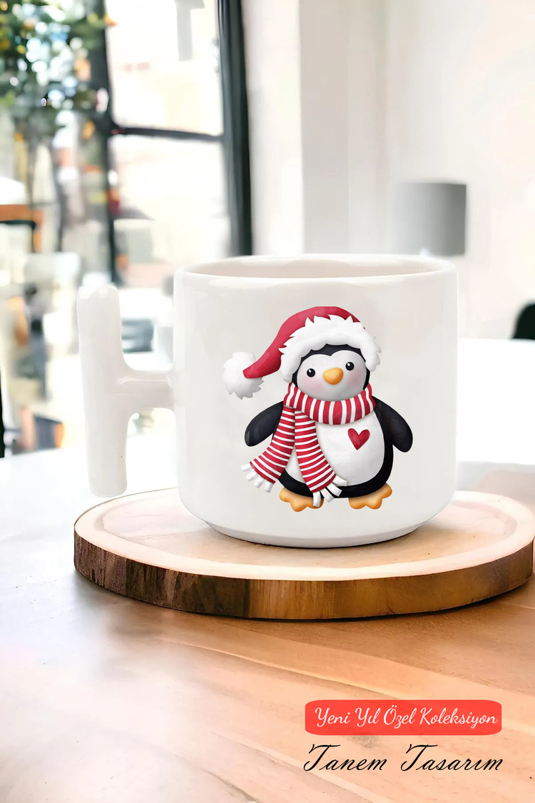 Yeni Yıl Yılbaşı Noel Tasarımlı T Kulp Seramik Kupa