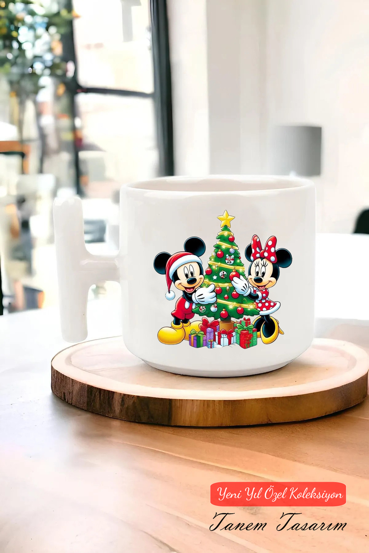 Yeni Yıl Yılbaşı Noel Tasarımlı T Kulp Seramik Kupa