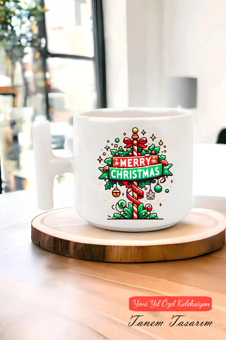 Yeni Yıl Yılbaşı Noel Tasarımlı T Kulp Seramik Kupa