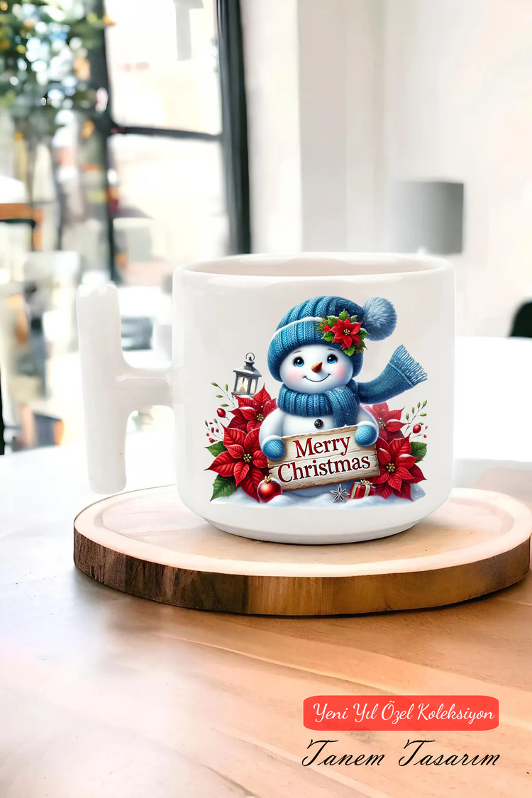 Yeni Yıl Yılbaşı Noel Tasarımlı T Kulp Seramik Kupa