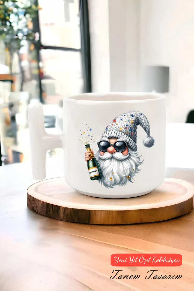 Yeni Yıl Yılbaşı Noel Tasarımlı T Kulp Seramik Kupa