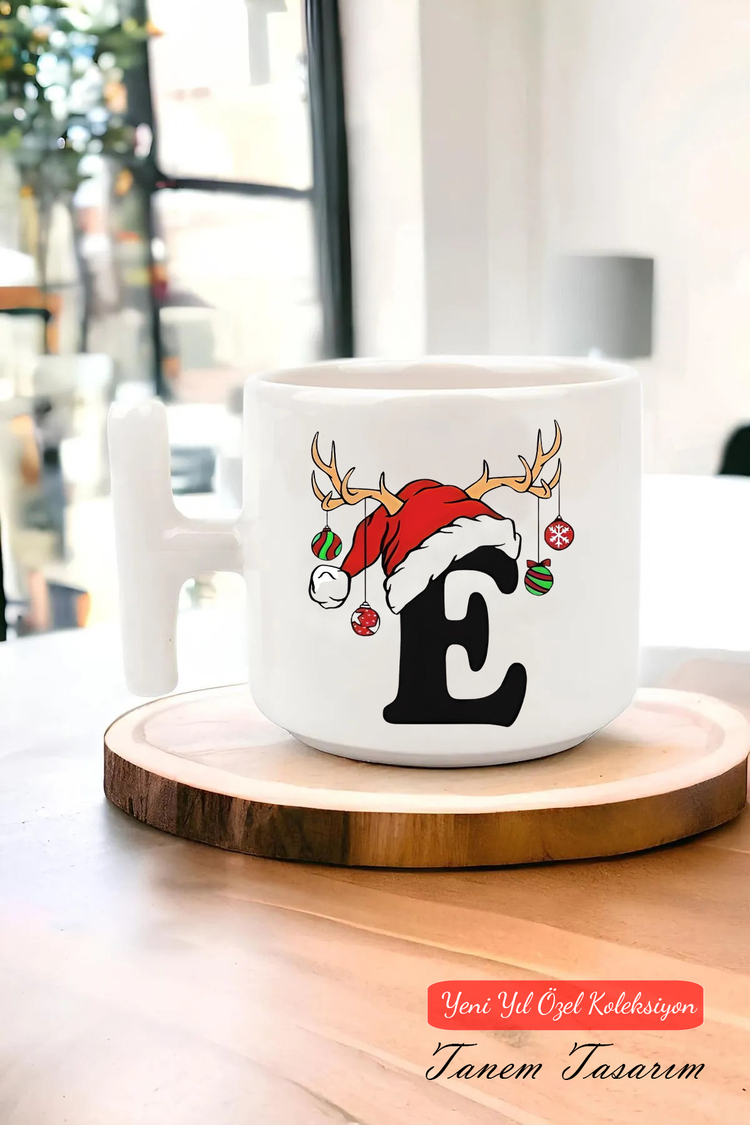 Yeni Yıl Yılbaşı Noel Tasarımlı T Kulp Seramik Kupa
