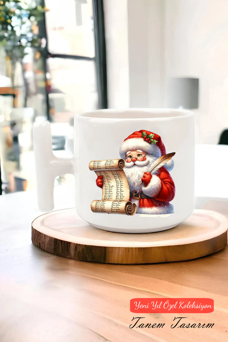 Yeni Yıl Yılbaşı Noel Tasarımlı T Kulp Seramik Kupa