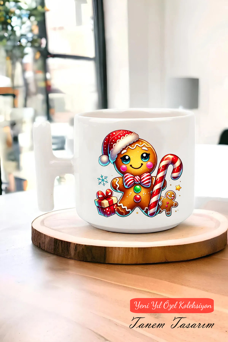 Yeni Yıl Yılbaşı Noel Tasarımlı T Kulp Seramik Kupa