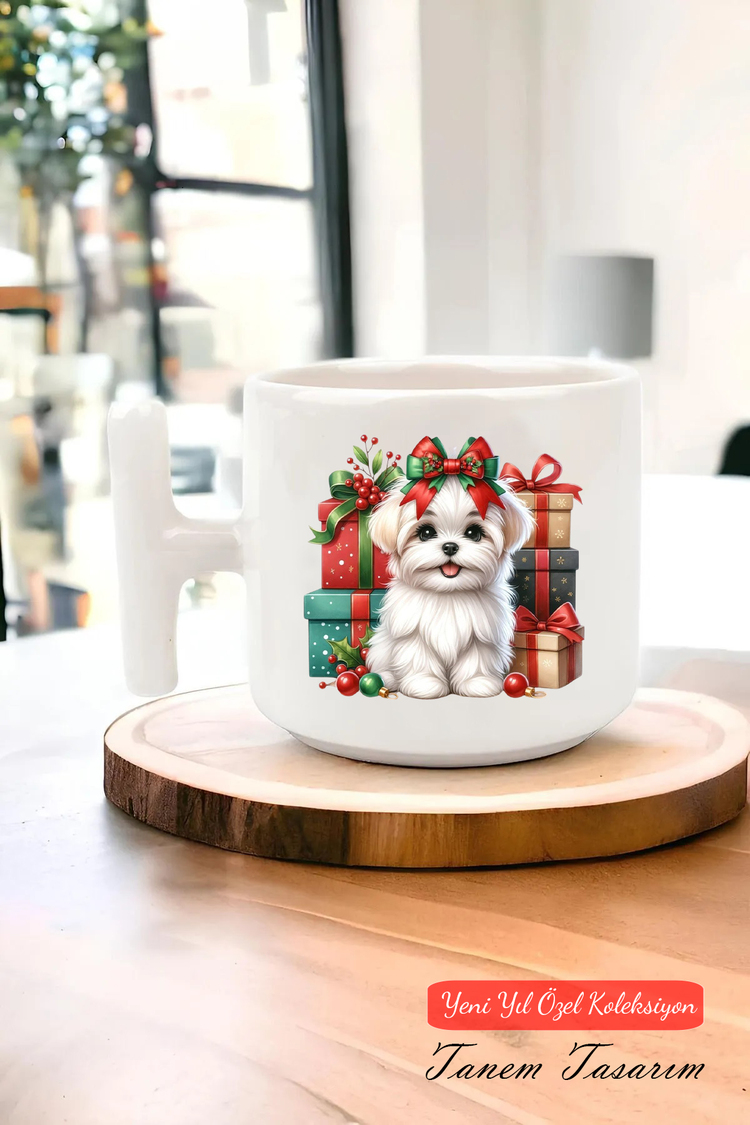 Yeni Yıl Yılbaşı Noel Tasarımlı T Kulp Seramik Kupa
