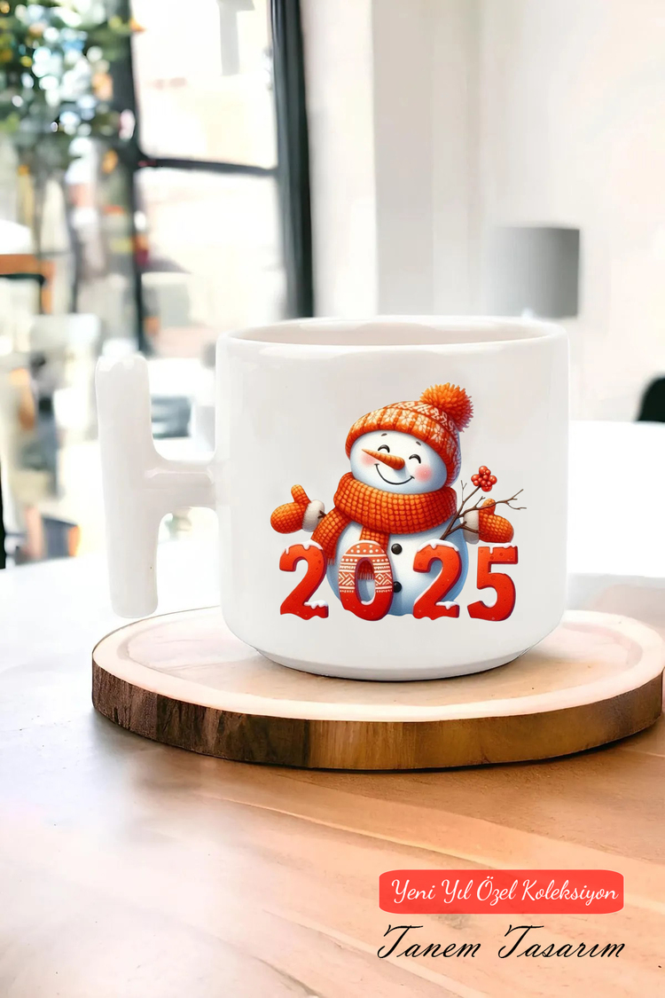 Yeni Yıl Yılbaşı Noel Tasarımlı T Kulp Seramik Kupa