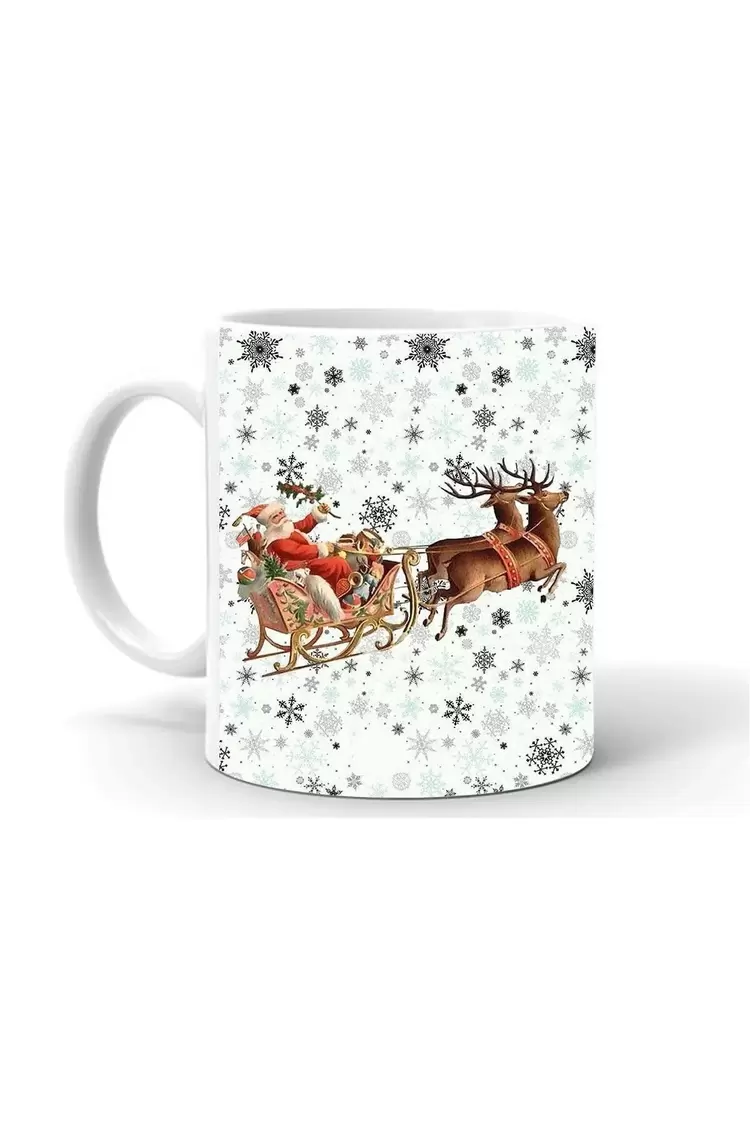 Yılbası Noel Temalı Baskılı Seramik Beyaz Kupa