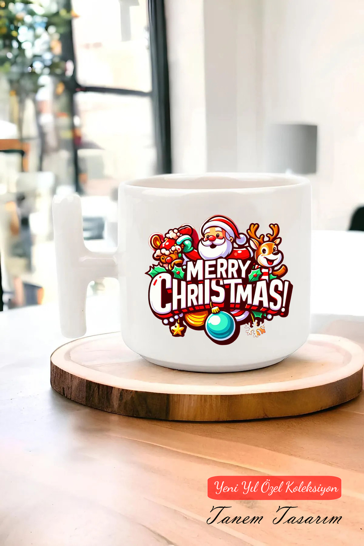 Yeni Yıl Yılbaşı Noel Tasarımlı T Kulp Seramik Kupa