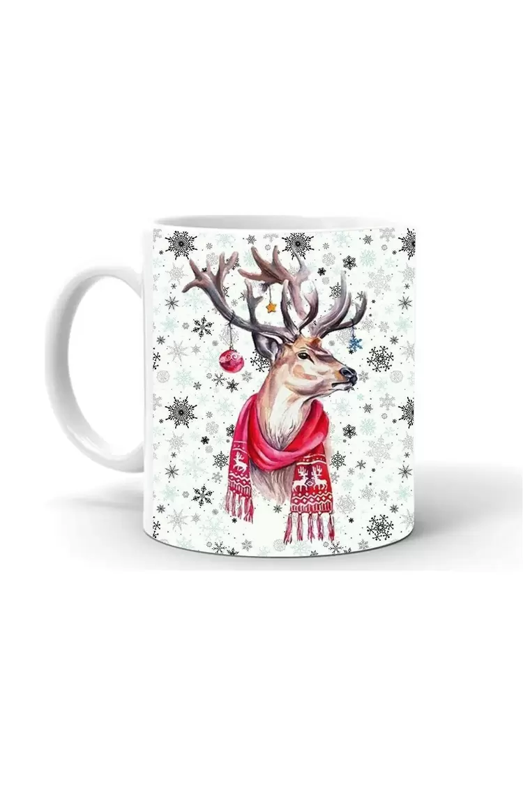 Yılbası Noel Temalı Baskılı Seramik Beyaz Kupa