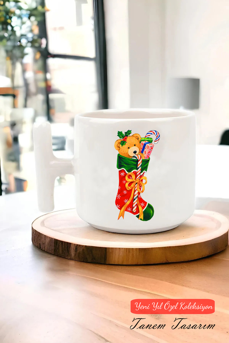Yeni Yıl Yılbaşı Noel Tasarımlı T Kulp Seramik Kupa