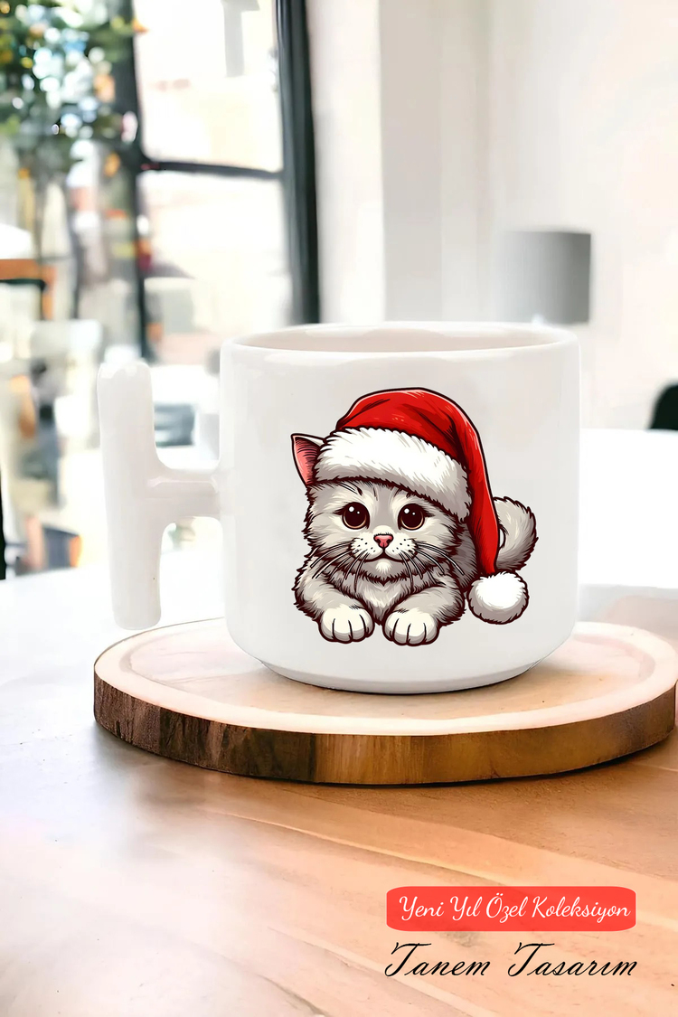 Yeni Yıl Yılbaşı Noel Tasarımlı T Kulp Seramik Kupa