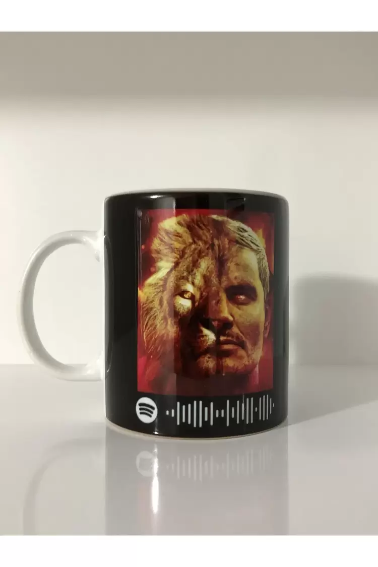 SarıKırmızı Aslan Tasarımlı Kişiye Özel AşkınOlayım SpotifyKodlu Hediye Kupa Bardak