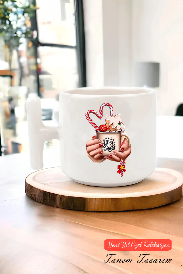 Yeni Yıl Yılbaşı Noel Tasarımlı T Kulp Seramik Kupa