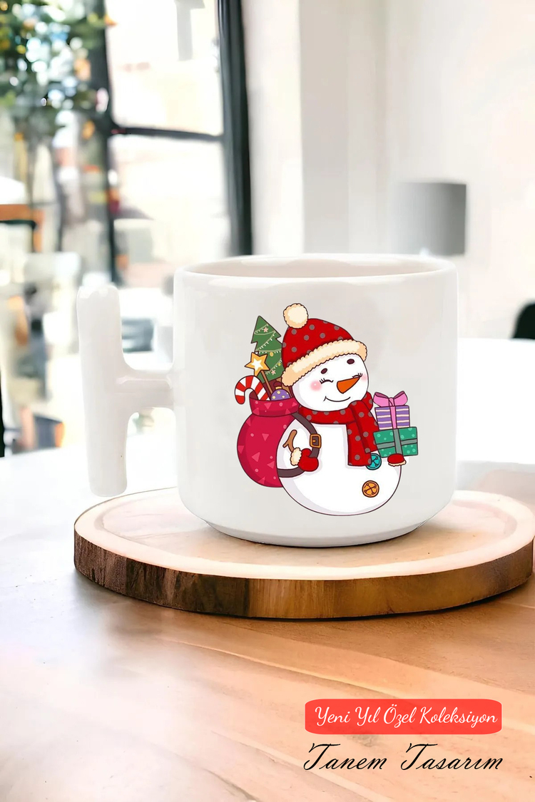 Yeni Yıl Yılbaşı Noel Tasarımlı T Kulp Seramik Kupa
