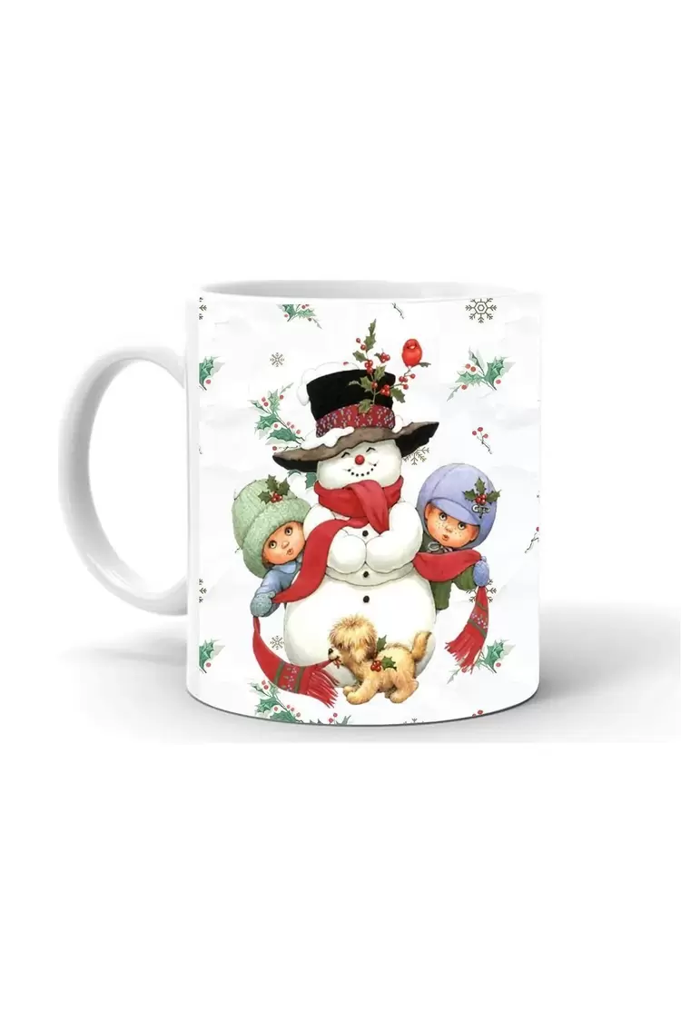 Yılbası Noel Temalı Baskılı Seramik Beyaz Kupa