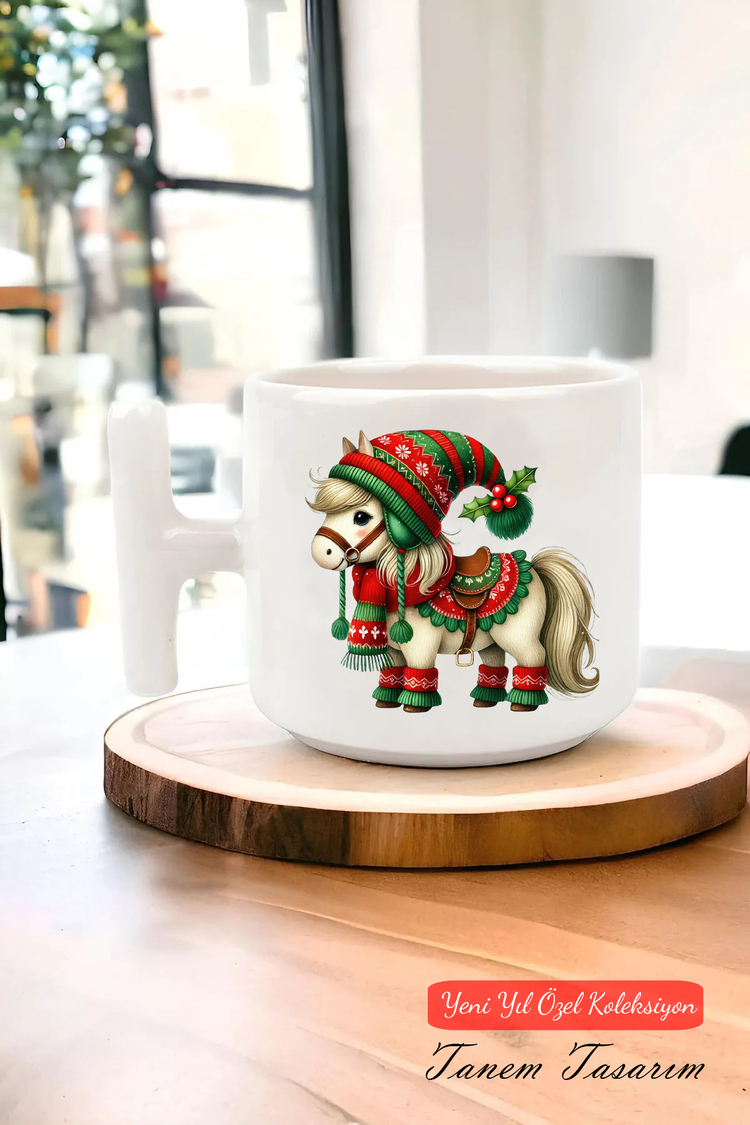 Yeni Yıl Yılbaşı Noel Tasarımlı T Kulp Seramik Kupa