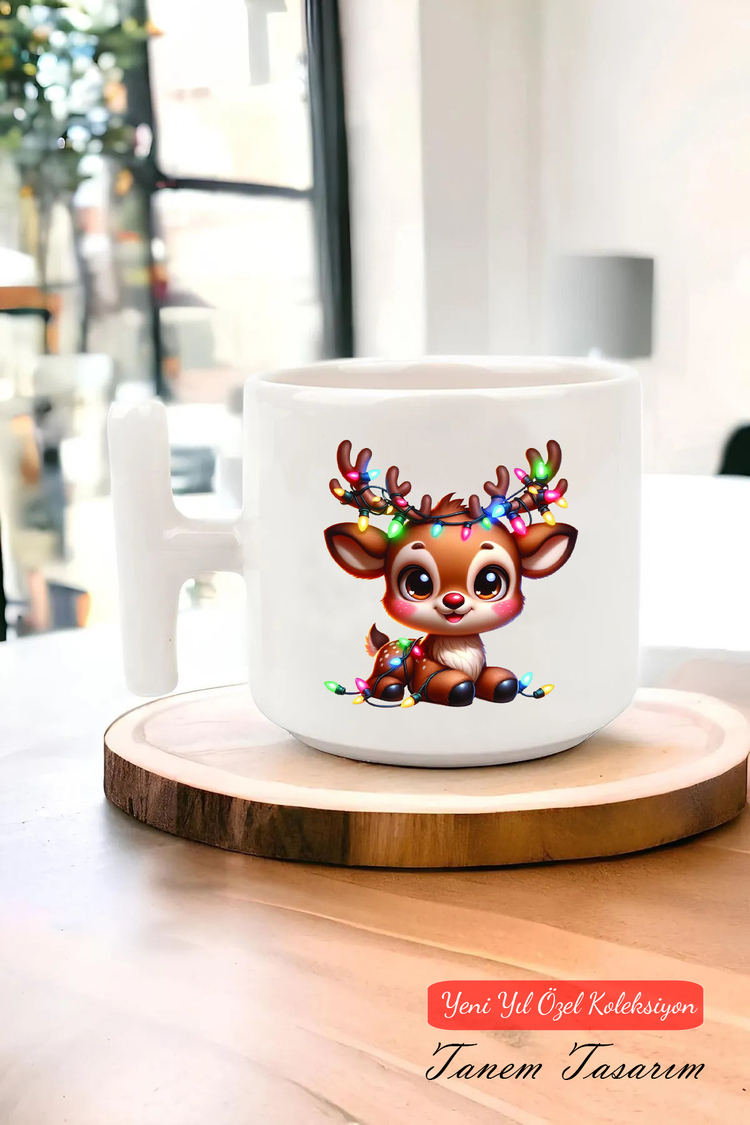 Yeni Yıl Yılbaşı Noel Tasarımlı T Kulp Seramik Kupa