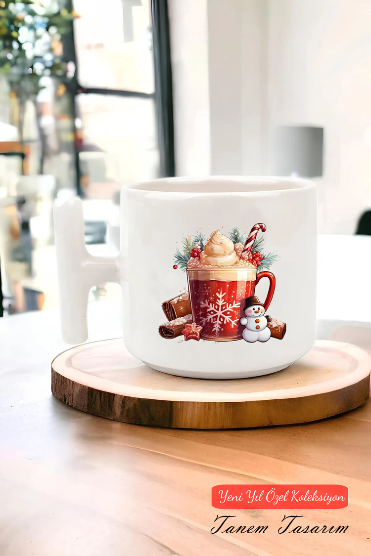 Yeni Yıl Yılbaşı Noel Tasarımlı T Kulp Seramik Kupa