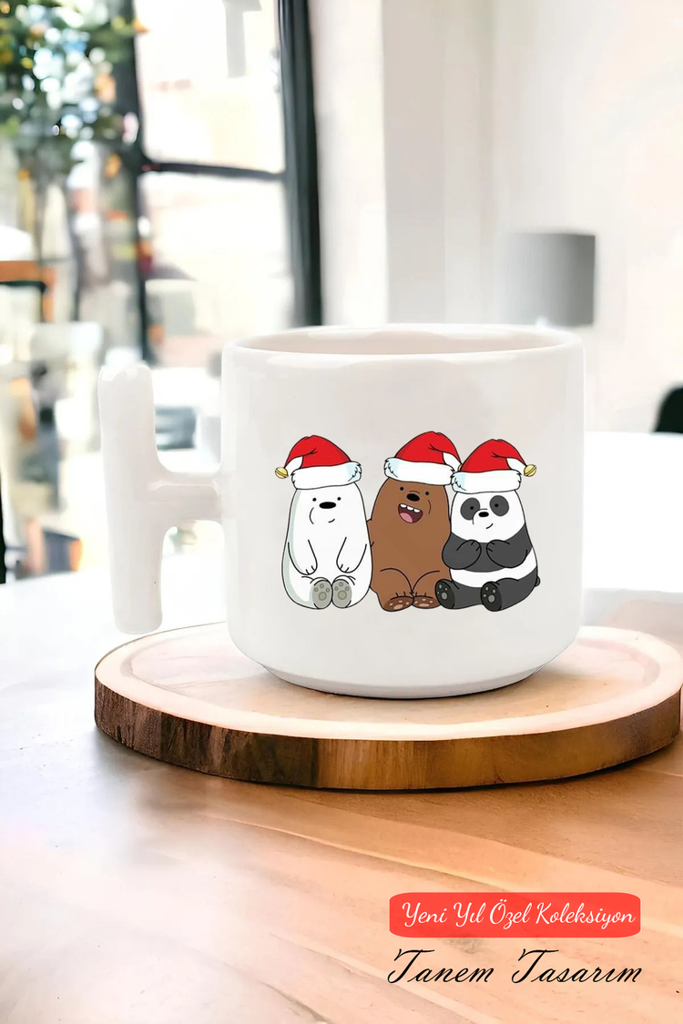 Yeni Yıl Yılbaşı Noel Tasarımlı T Kulp Seramik Kupa