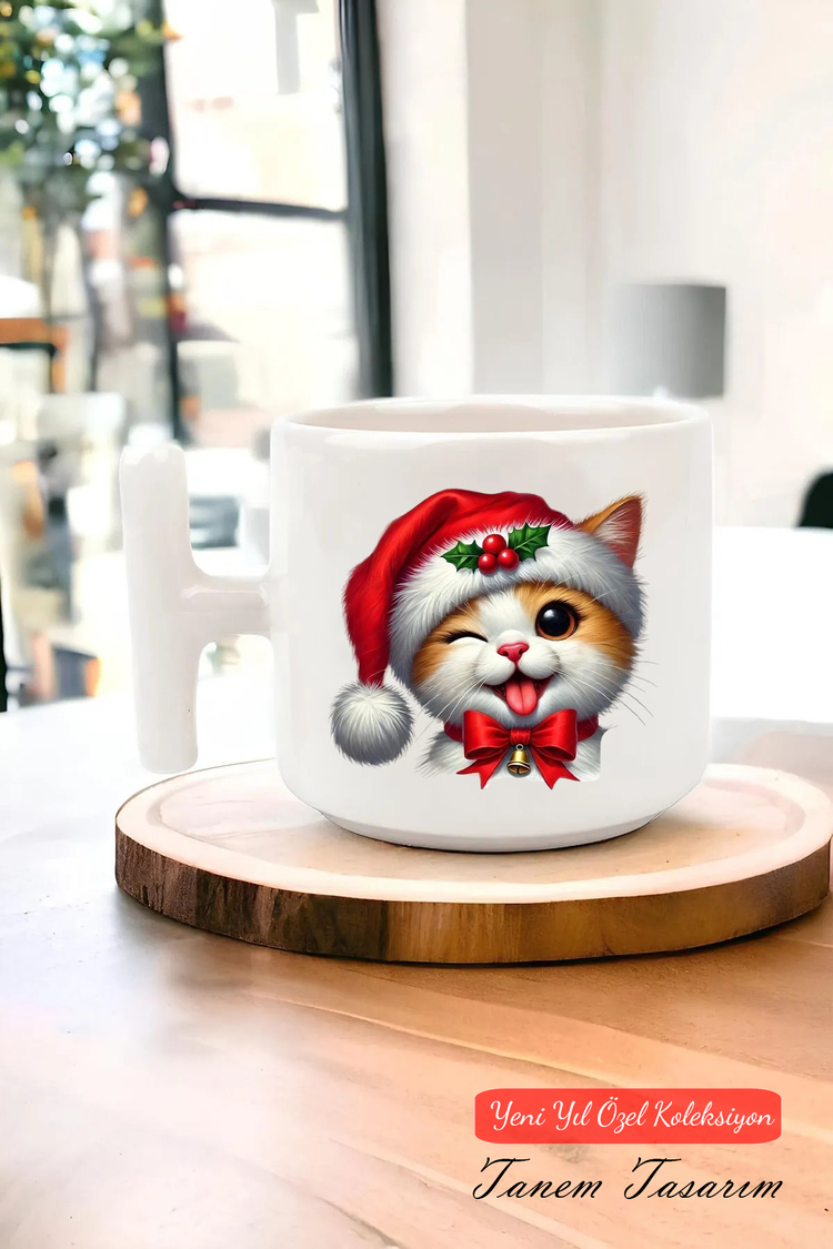 Yeni Yıl Yılbaşı Noel Tasarımlı T Kulp Seramik Kupa