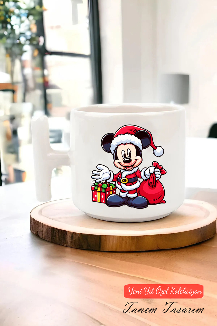 Yeni Yıl Yılbaşı Noel Tasarımlı T Kulp Seramik Kupa