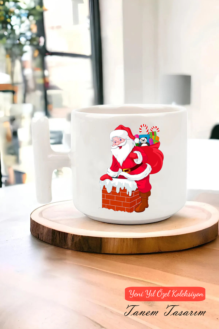 Yeni Yıl Yılbaşı Noel Tasarımlı T Kulp Seramik Kupa