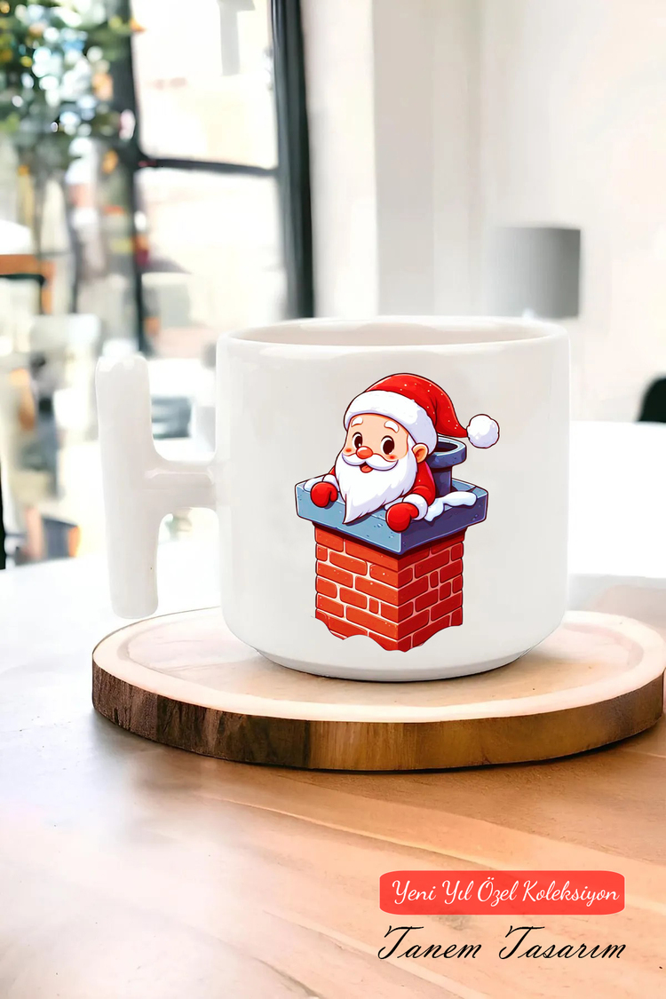 Yeni Yıl Yılbaşı Noel Tasarımlı T Kulp Seramik Kupa