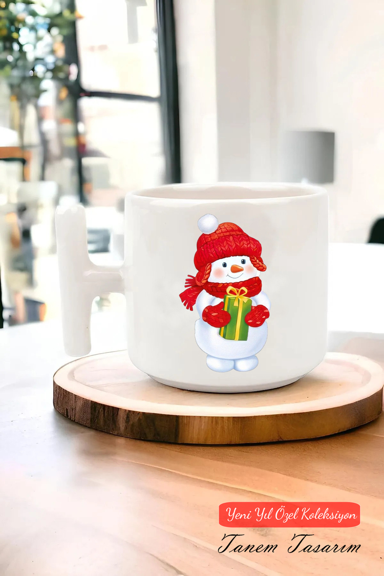 Yeni Yıl Yılbaşı Noel Tasarımlı T Kulp Seramik Kupa