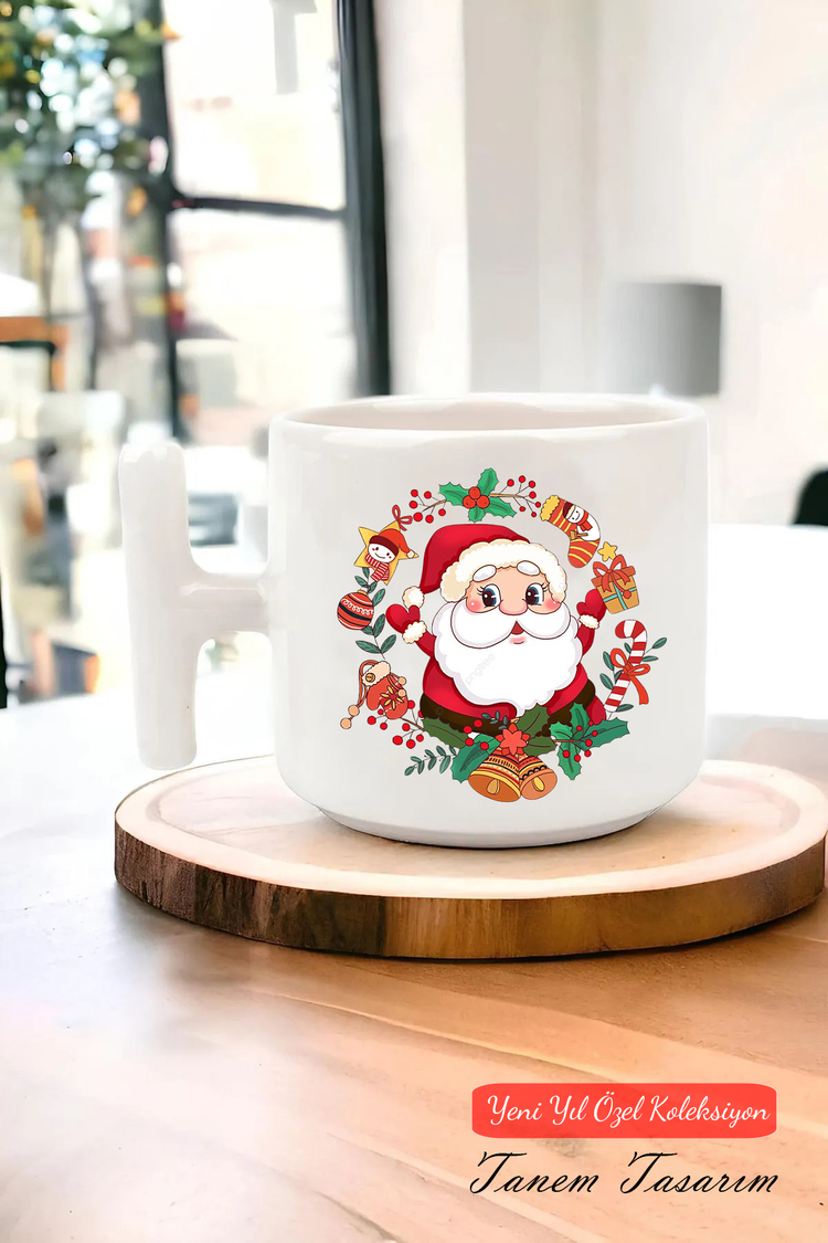 Yeni Yıl Yılbaşı Noel Tasarımlı T Kulp Seramik Kupa