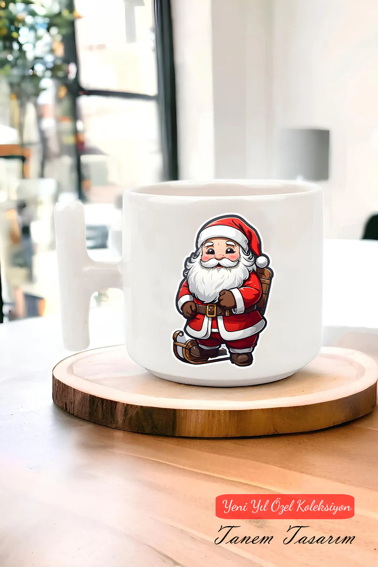 Yeni Yıl Yılbaşı Noel Tasarımlı T Kulp Seramik Kupa