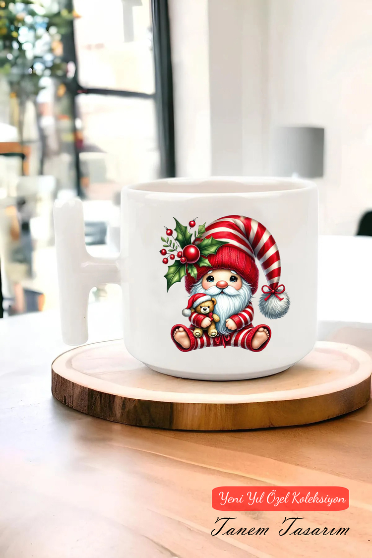 Yeni Yıl Yılbaşı Noel Tasarımlı T Kulp Seramik Kupa