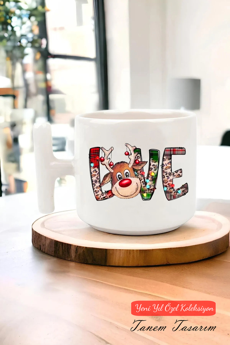 Yeni Yıl Yılbaşı Noel Tasarımlı T Kulp Seramik Kupa