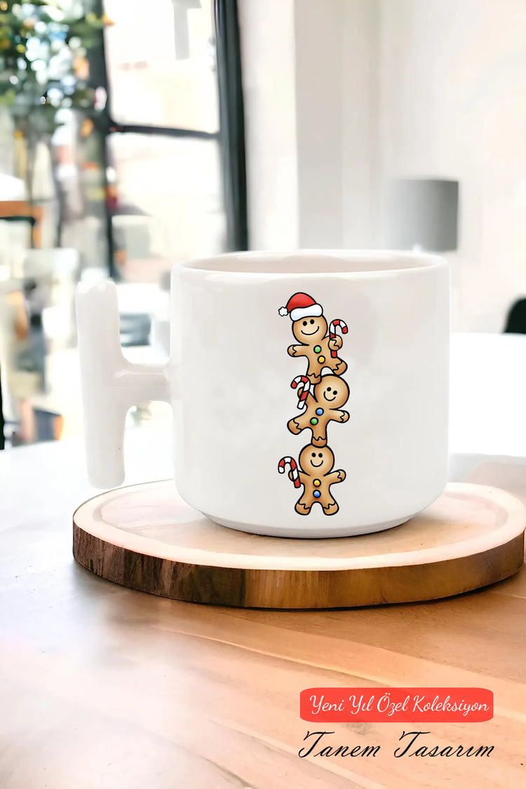 Yeni Yıl Yılbaşı Noel Tasarımlı T Kulp Seramik Kupa