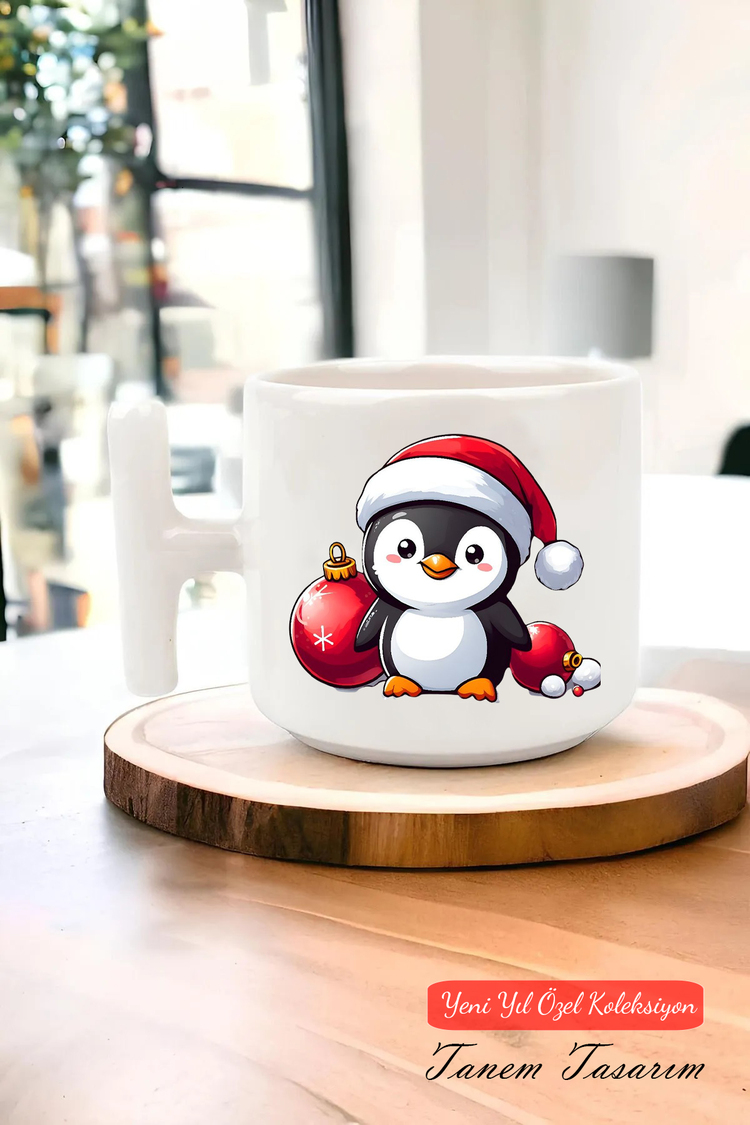 Yeni Yıl Yılbaşı Noel Tasarımlı T Kulp Seramik Kupa