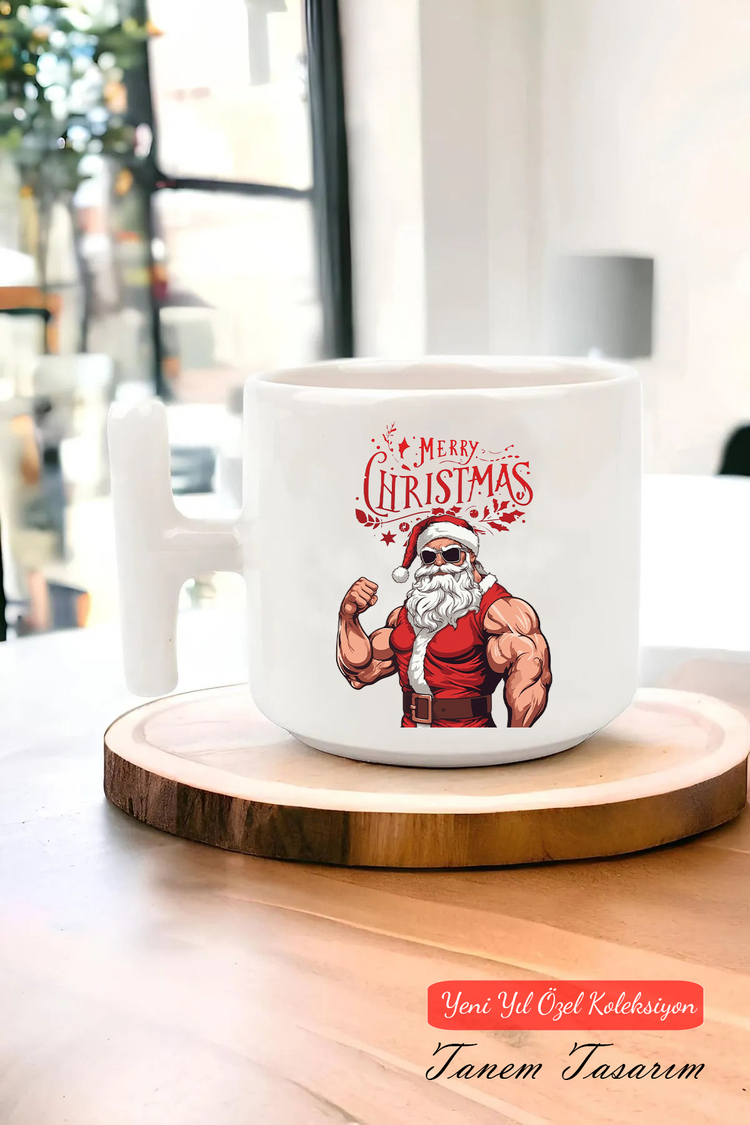 Yeni Yıl Yılbaşı Noel Tasarımlı T Kulp Seramik Kupa