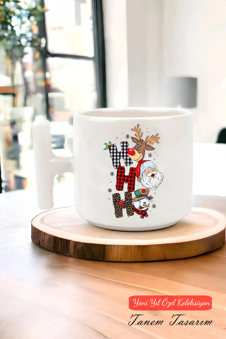 Yeni Yıl Yılbaşı Noel Tasarımlı T Kulp Seramik Kupa