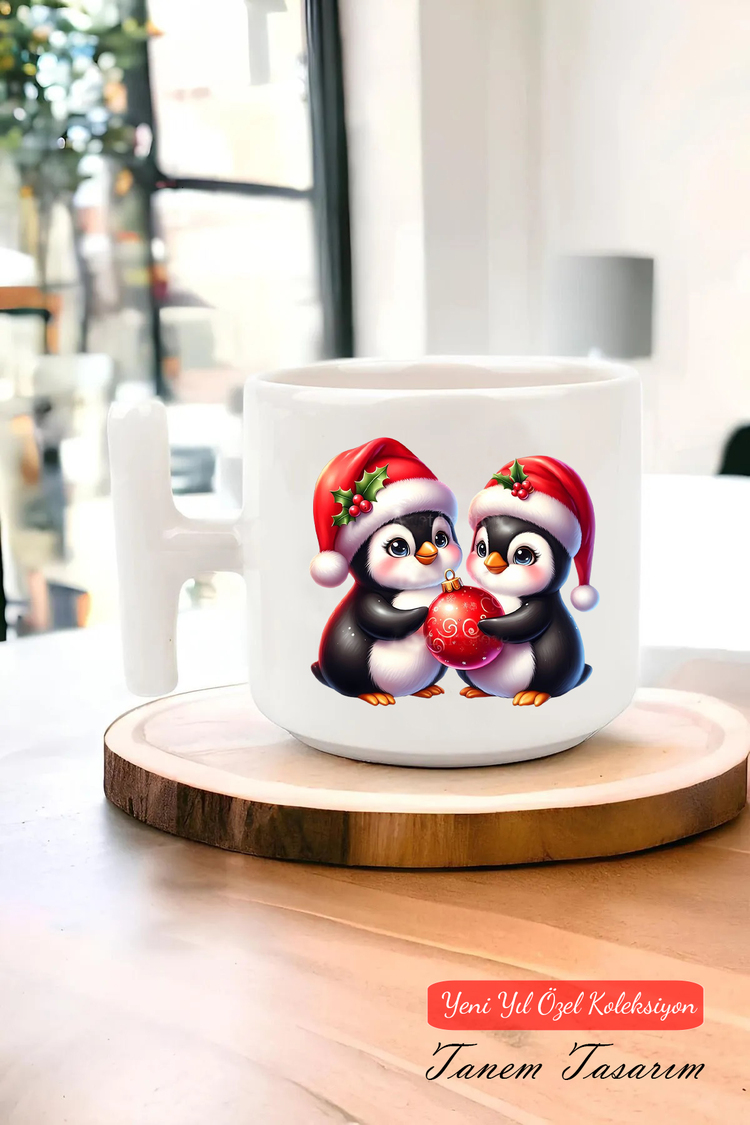 Yeni Yıl Yılbaşı Noel Tasarımlı T Kulp Seramik Kupa