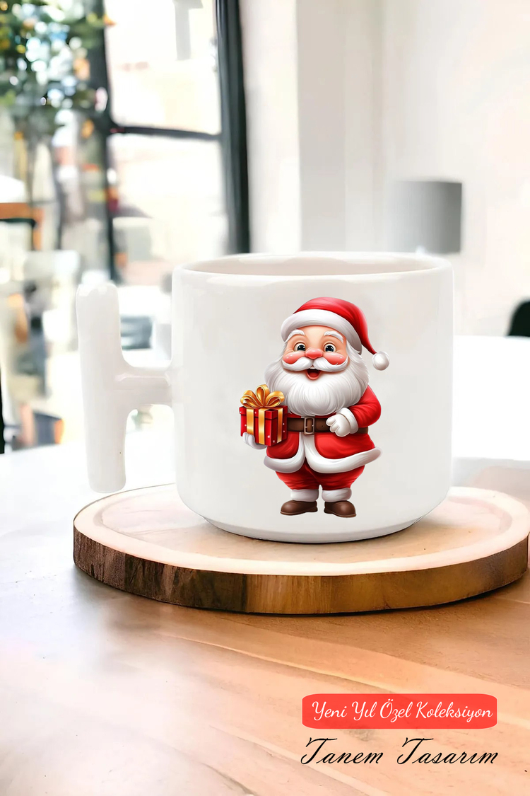 Yeni Yıl Yılbaşı Noel Tasarımlı T Kulp Seramik Kupa