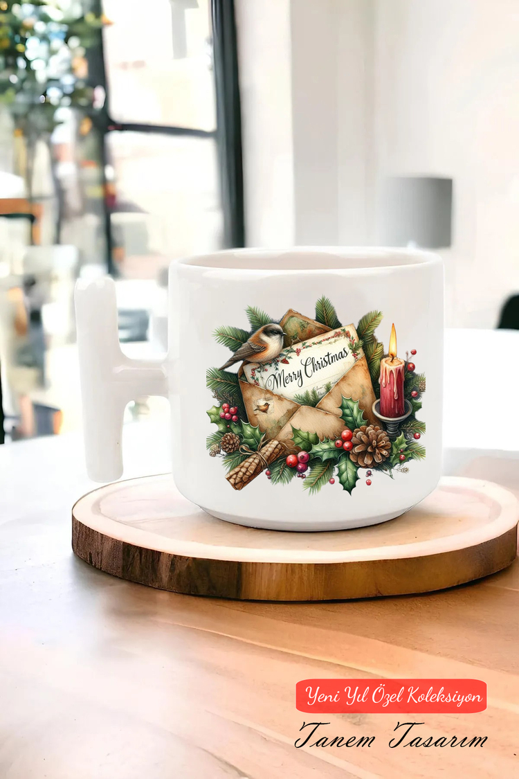 Yeni Yıl Yılbaşı Noel Tasarımlı T Kulp Seramik Kupa