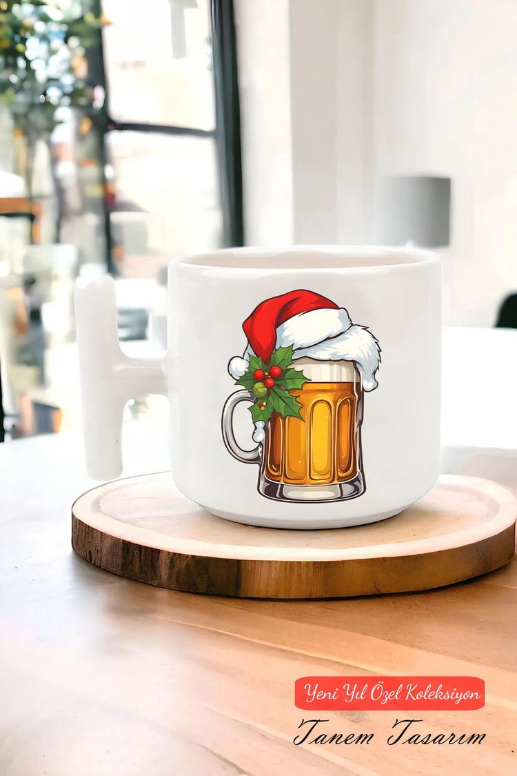 Yeni Yıl Yılbaşı Noel Tasarımlı T Kulp Seramik Kupa