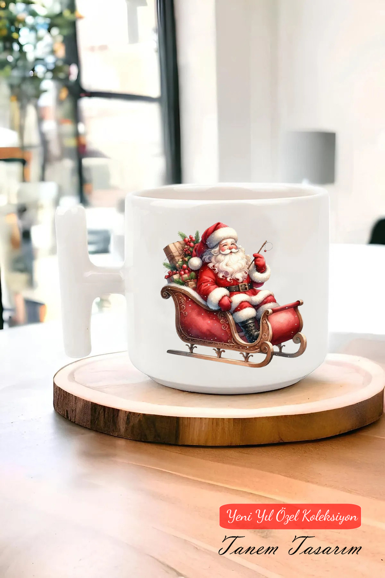 Yeni Yıl Yılbaşı Noel Tasarımlı T Kulp Seramik Kupa