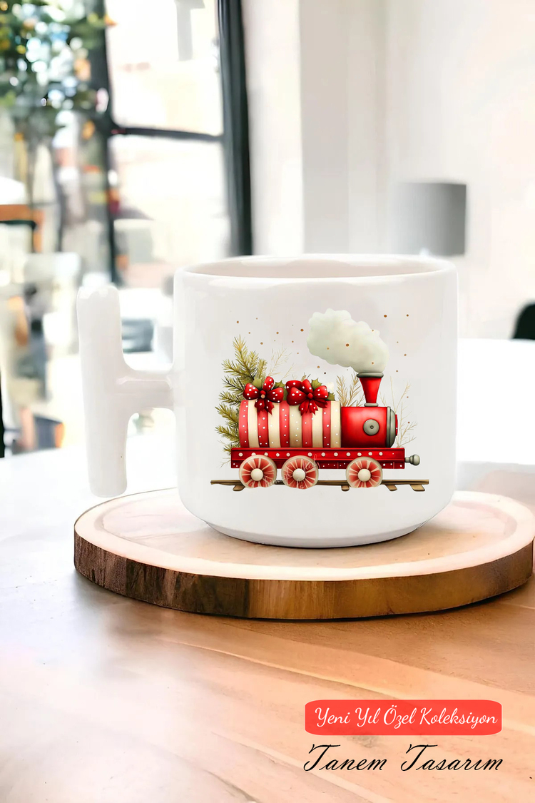 Yeni Yıl Yılbaşı Noel Tasarımlı T Kulp Seramik Kupa