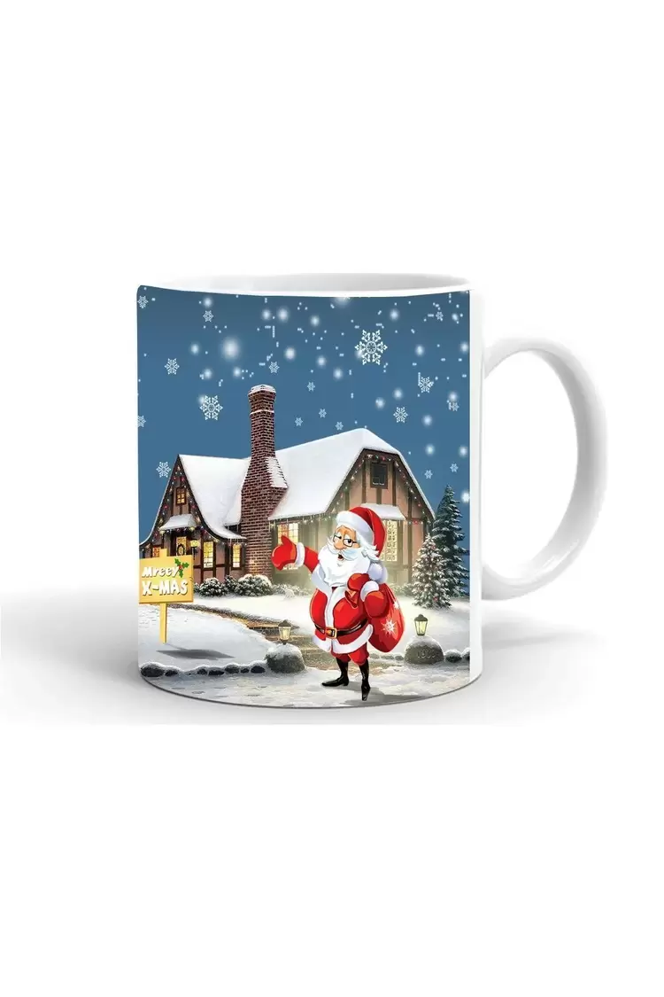Yılbası Noel Temalı Baskılı Seramik Beyaz Kupa
